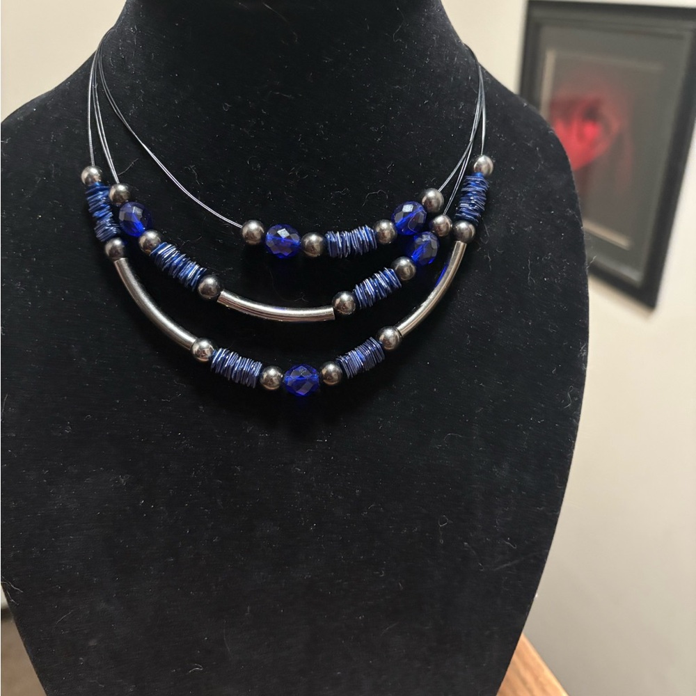 Chico's Navy and Silver Multi-Strand Necklace